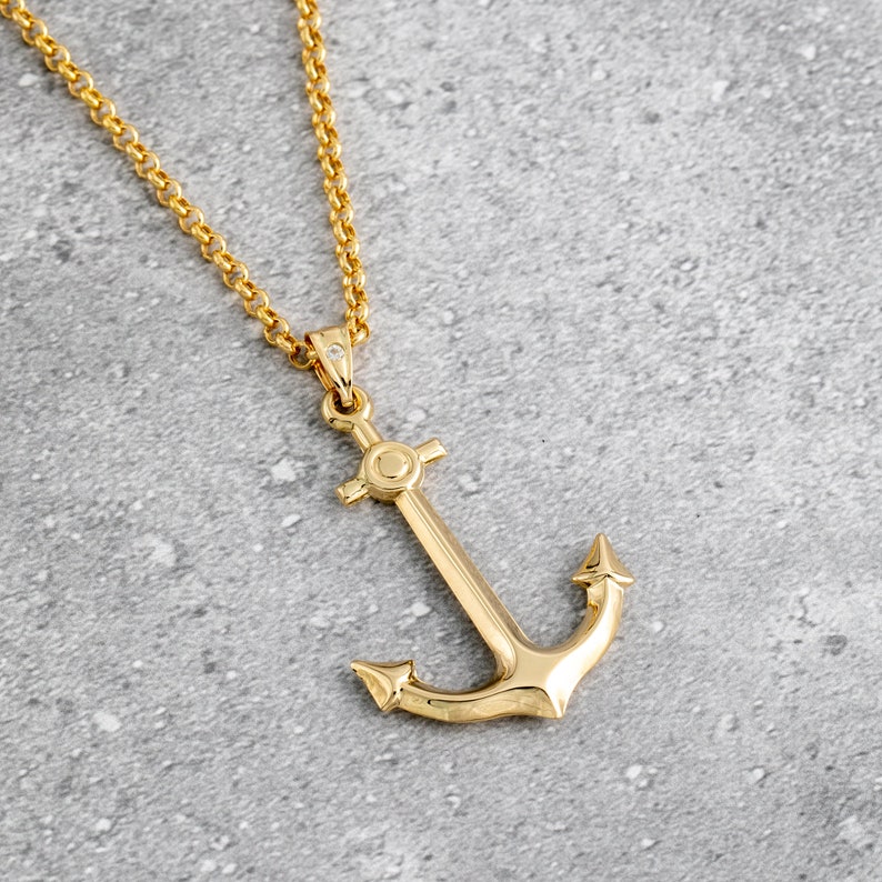 Men's 14K Real Gold Anchor Pendant Necklace / Nautical Etsy
