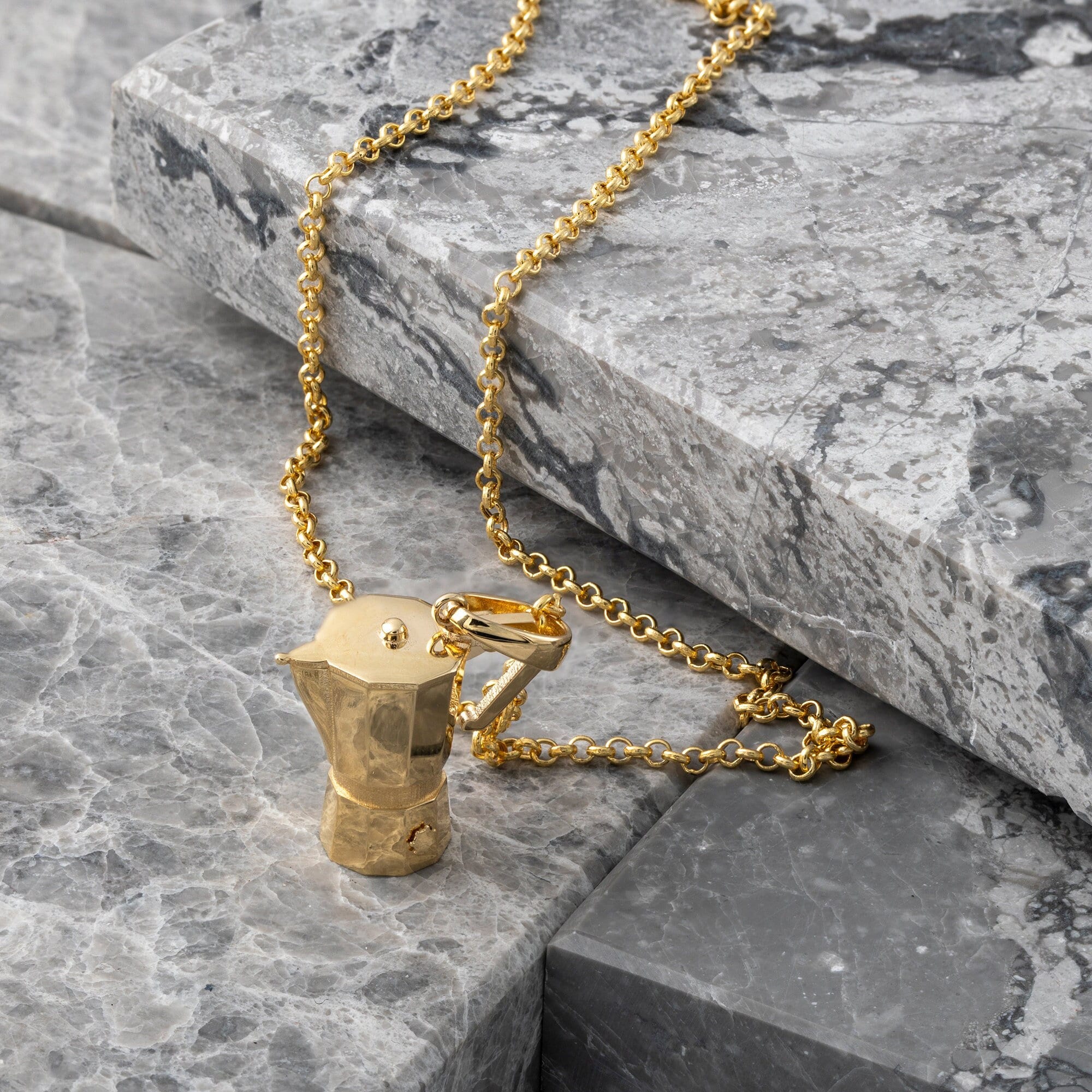 14K Real Solid Gold Moka Pot Espresso Pendant Necklace Coffee Pot Necklace with Rolo Chain 18 26 Bartender Necklace Men Jewelry