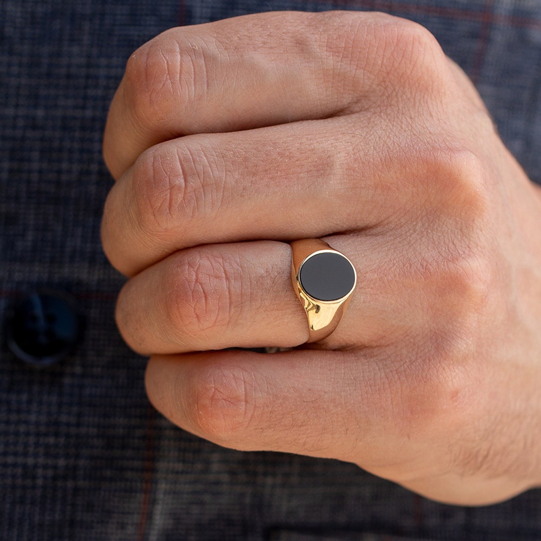 Men s Gold Oval Signet Ring With Onyx 14k Solid Gold Handmade
