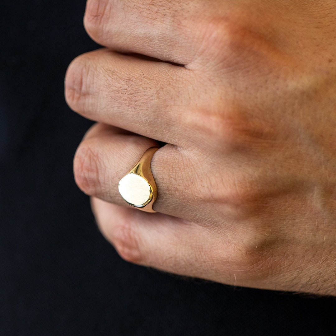 14k Gold Engraved Signet Ring for Men Oval Men's Gold Etsy Finland