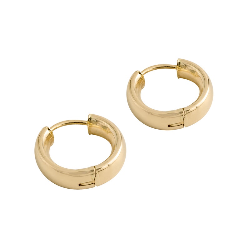 14k Solid Gold Hoop Earrings for Men, Yellow Gold Huggie Earrings, Sleeper Earrings, 5mm Thick / 16mm , Anniversary Gift, Men Jewelry image 3