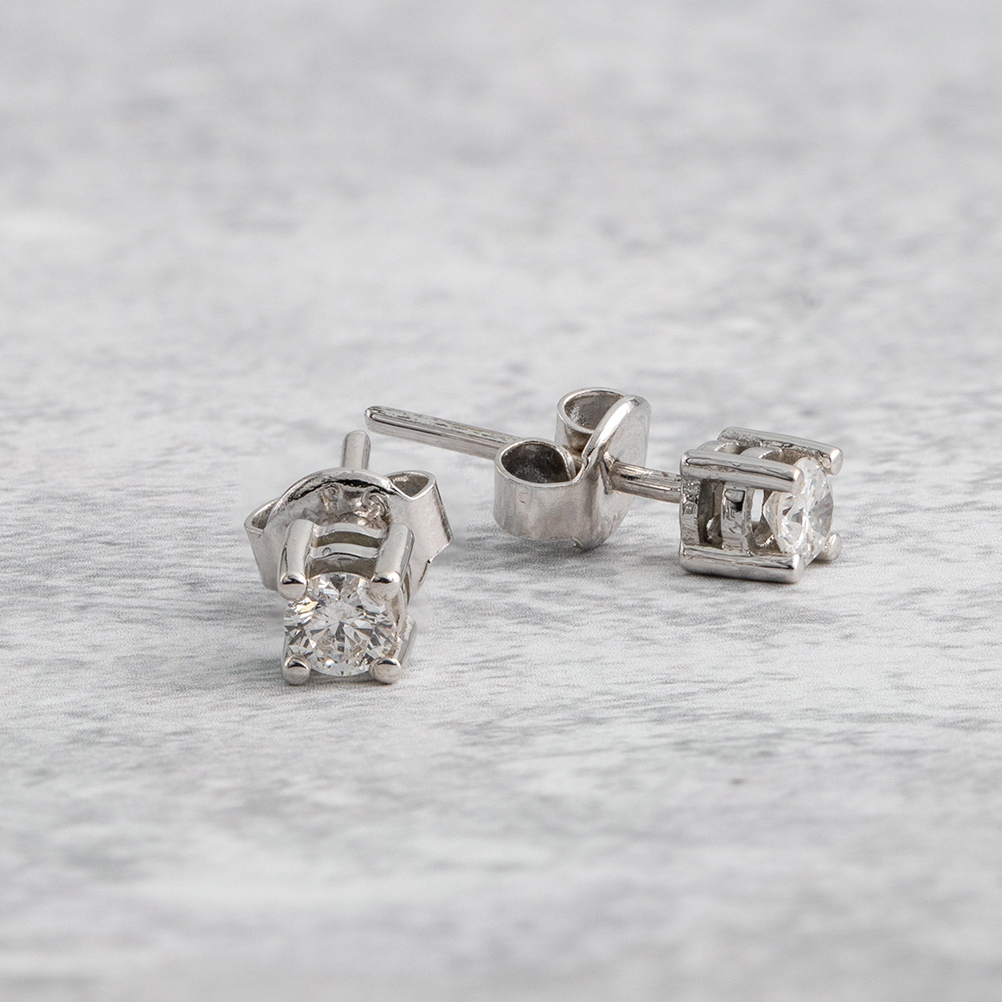 Boucles D'oreilles Diamant Naturel 1 Ct Or Blanc 14 Carats - Studs Ronds Elizabeth Jewelry