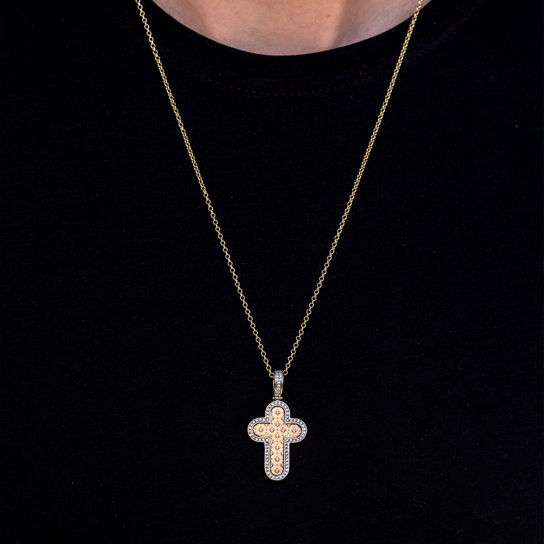 14k Solid Gold Cross Necklace for Men, Men's Real Gold Crucifix