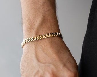Men's Stainless Steel Gold Cuban Chain Jesus Cross Bracelet