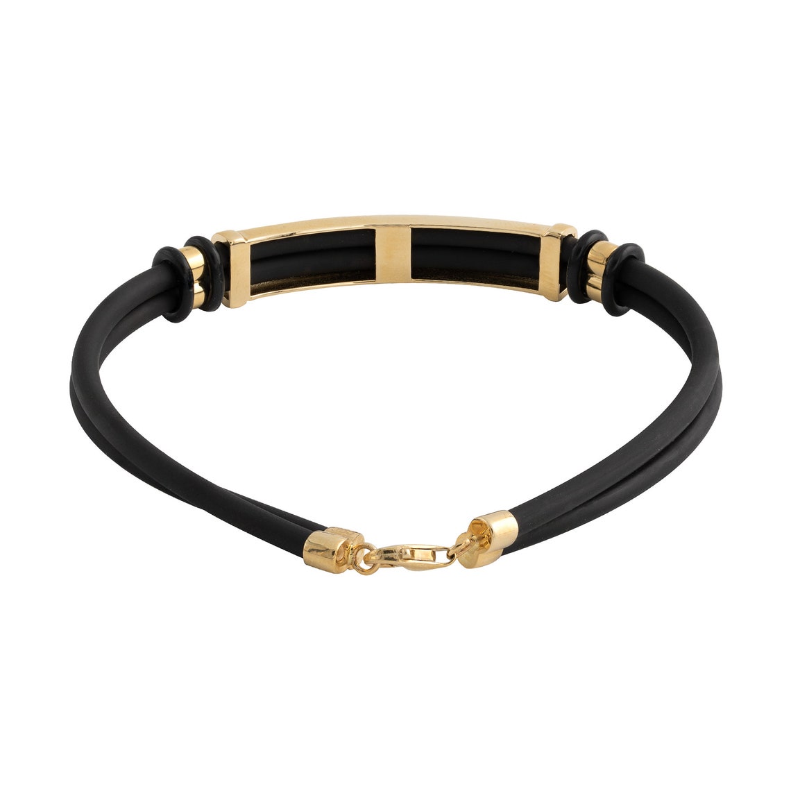 Men's Gold Bracelet 14K Solid Gold Black Cord Men Etsy