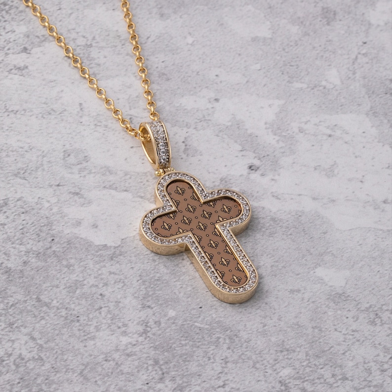 14k Solid Gold Cross Necklace for Men, Men's Real Gold Crucifix