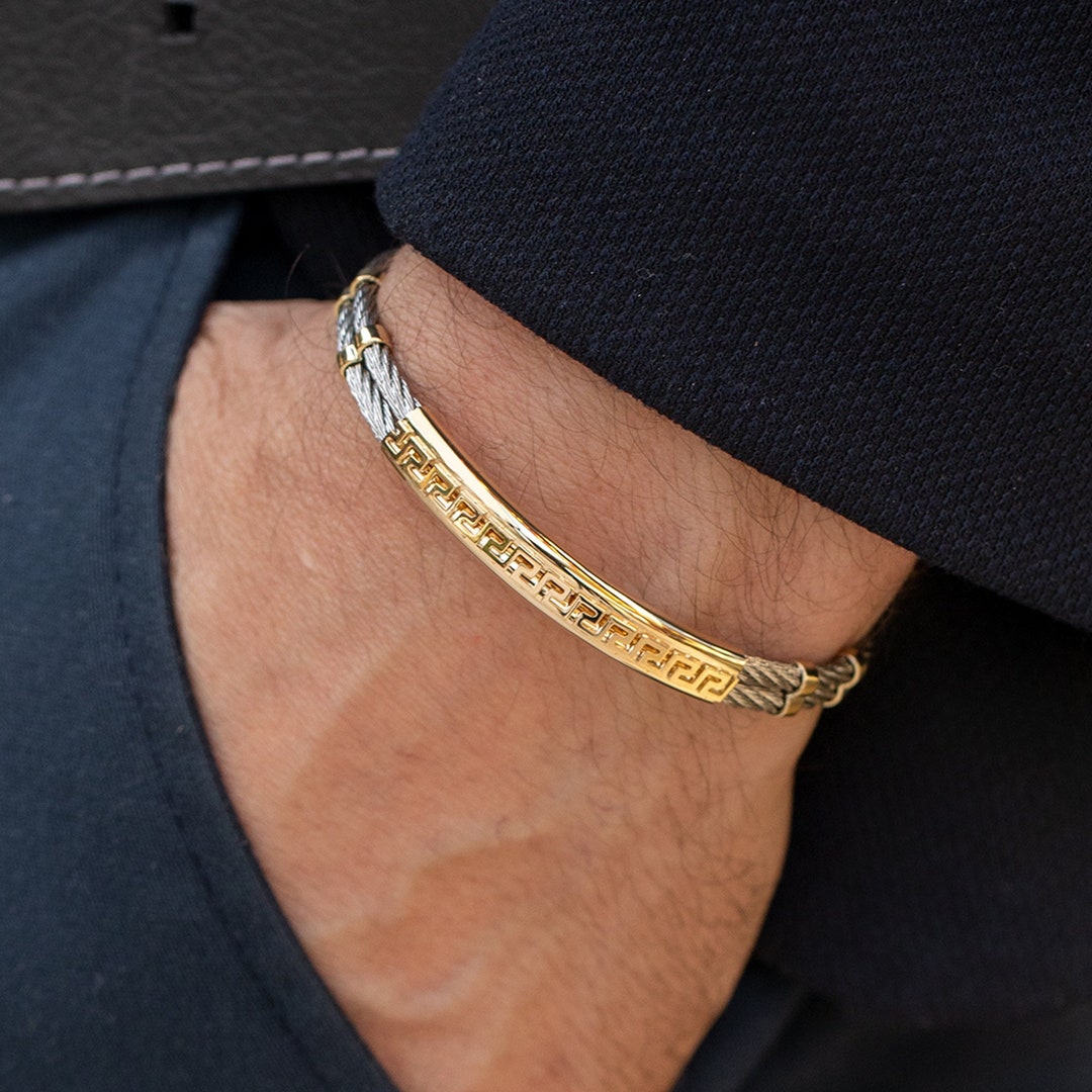 Men's Gold Bracelet, 14k Solid Gold Men Cuff Bracelet, Custom Design