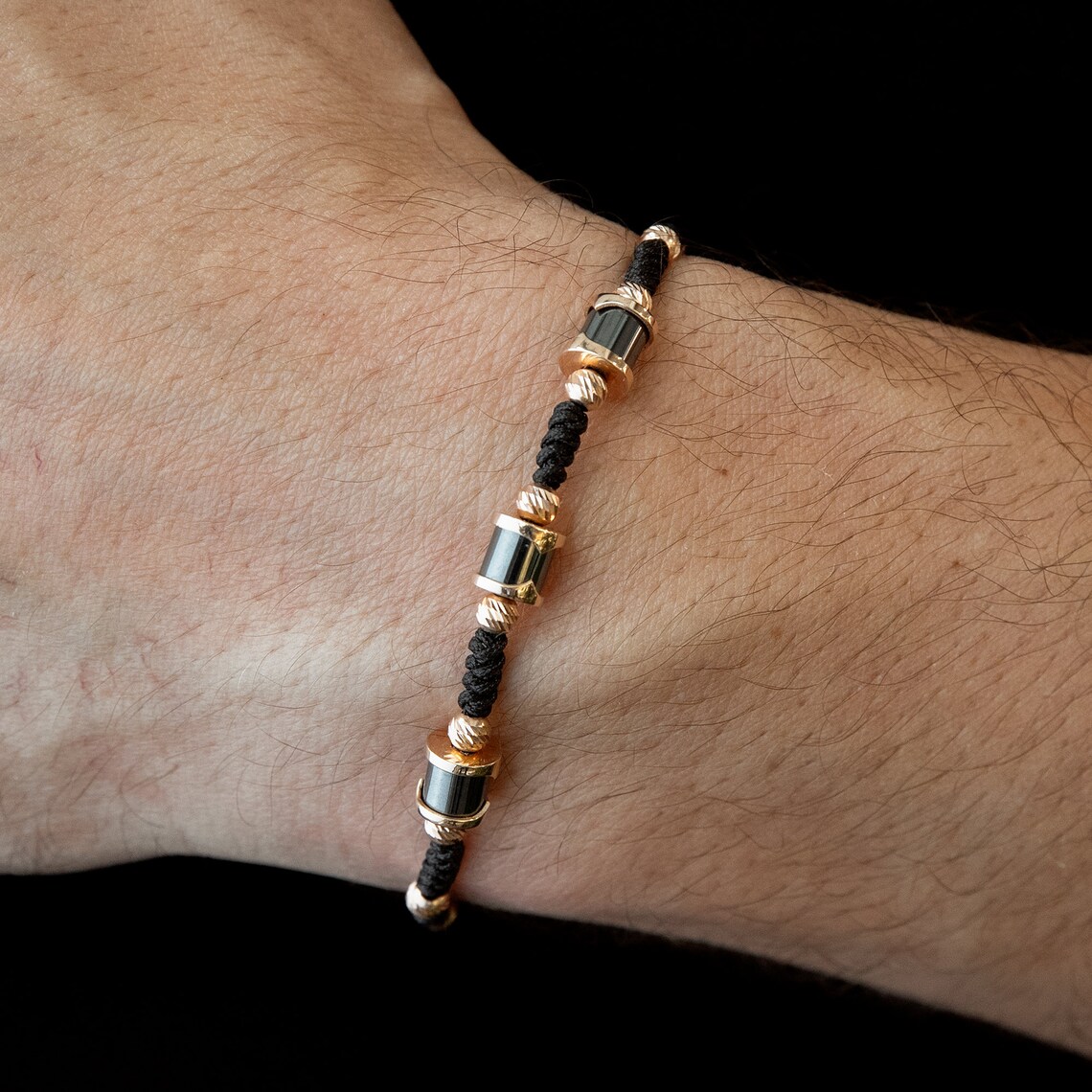 14K Gold Mens Rope Bracelet 14k Gold Man Bracelet & Black Etsy