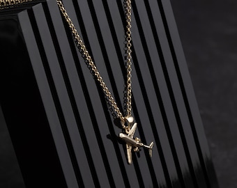 Plane Charm Necklace for Men 14k Solid Gold Airplane Pendant -  Israel