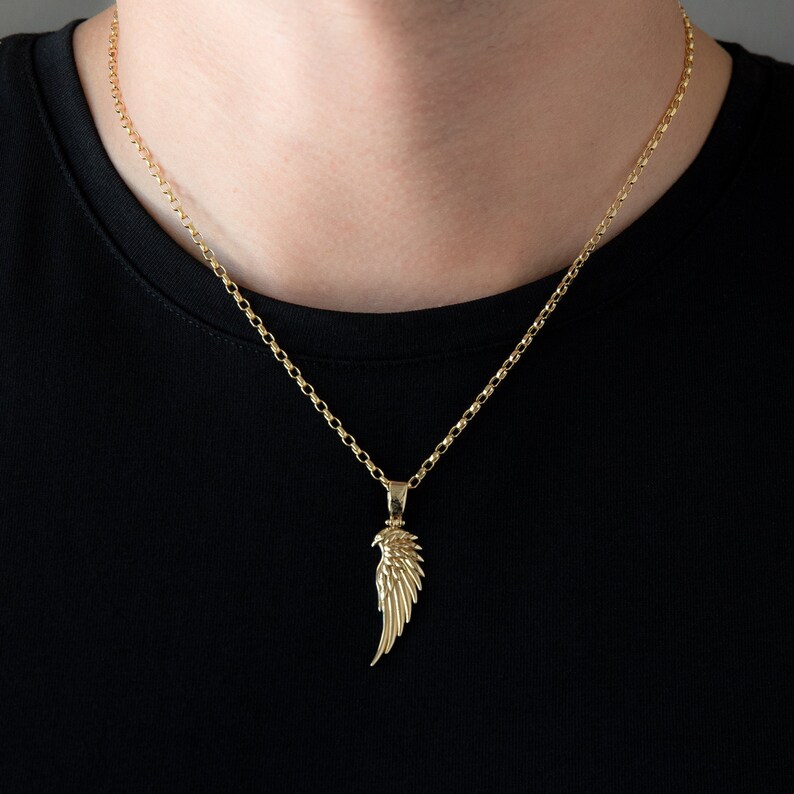Men's Gold Eagle Wing Necklace 14k Real Gold American Etsy