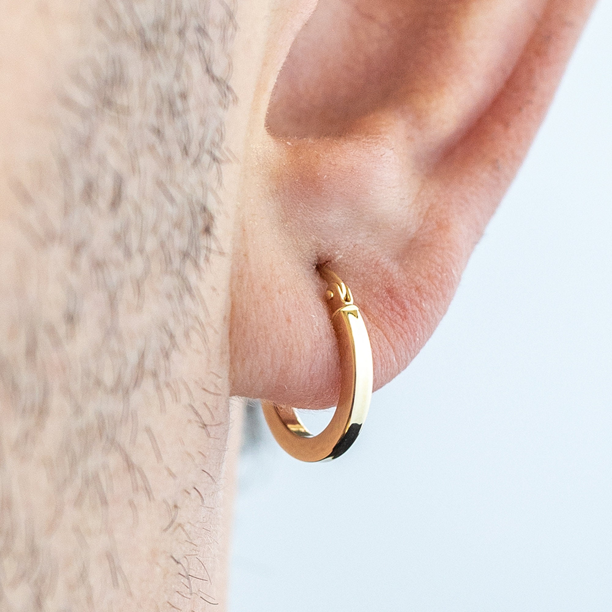 Men s Solid Gold Hoop Earring 14K White Gold Huggie Earrings