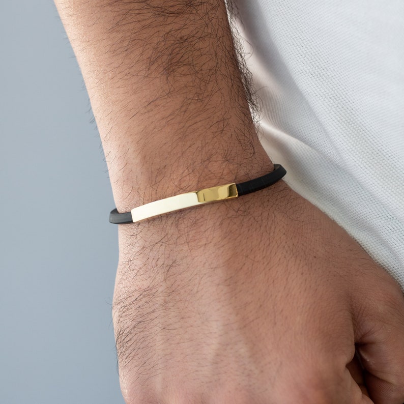 Men's Personalized Gold Bracelet 14K Solid Gold Black - Etsy