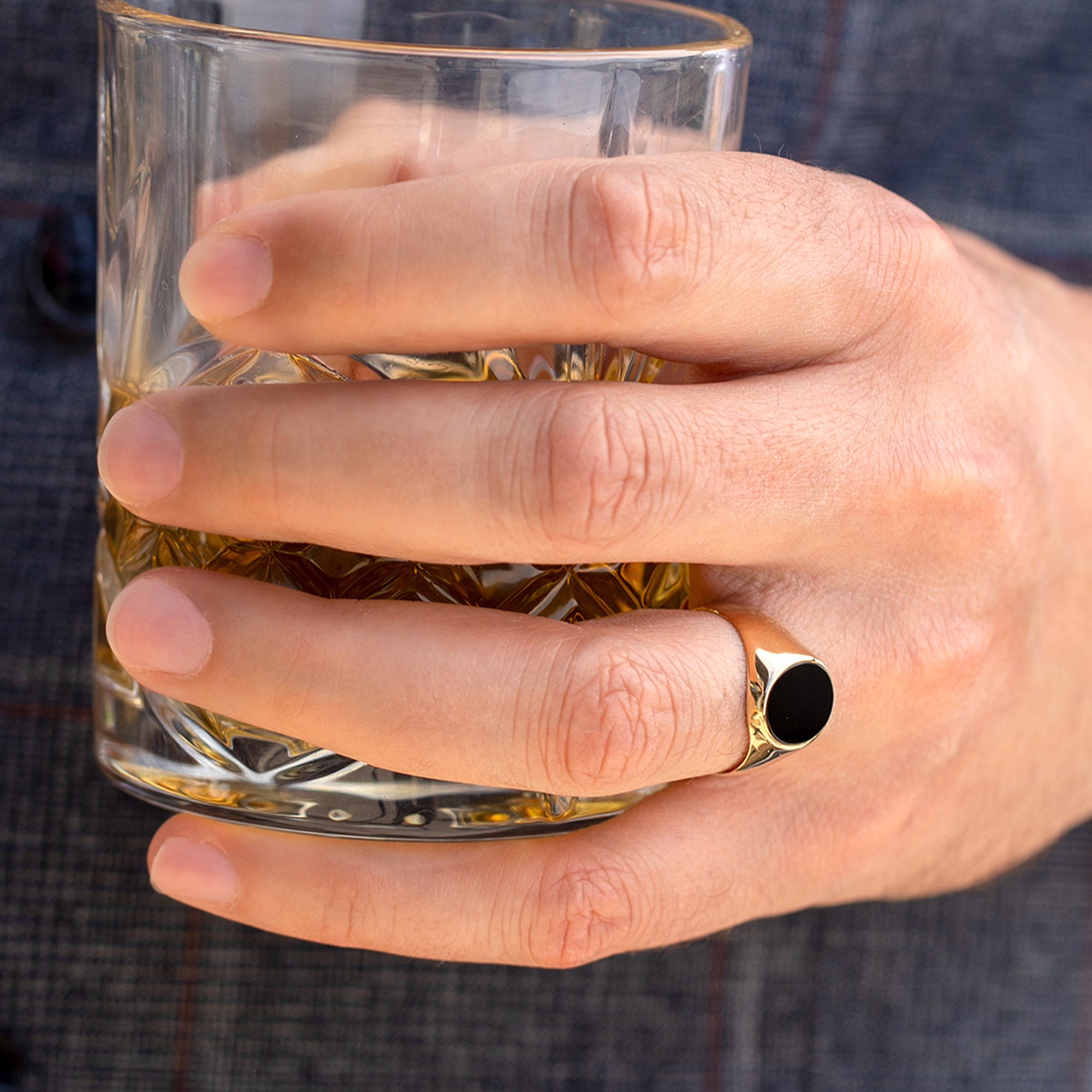 Men's Gold Oval Signet Ring With Onyx / 14k Solid Gold Ring for