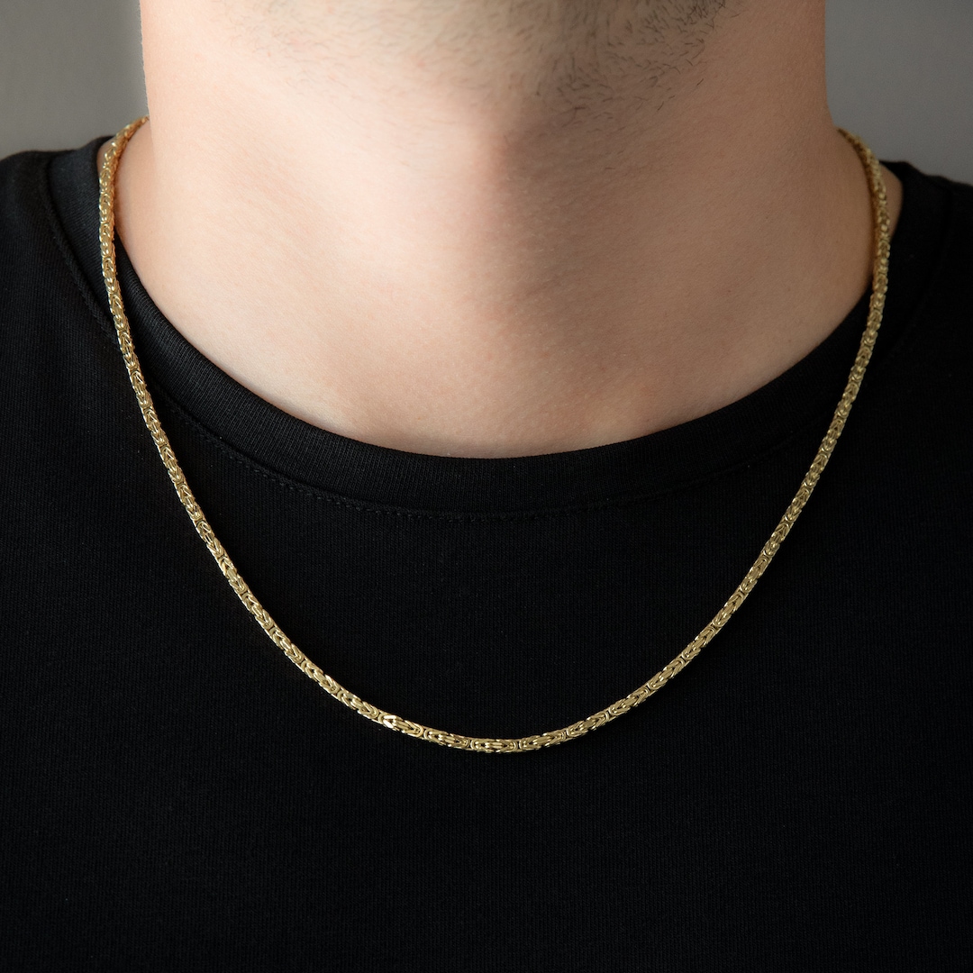 14k Solid Gold Byzantine Chain Necklace for Men, Men Real Gold
