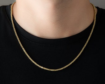 14k Solid Gold Byzantine Chain Necklace for Men, Men Real Gold Chain, Yellow Gold Men Chain Necklace, Anniversary Gift for Him, Men Jewelry