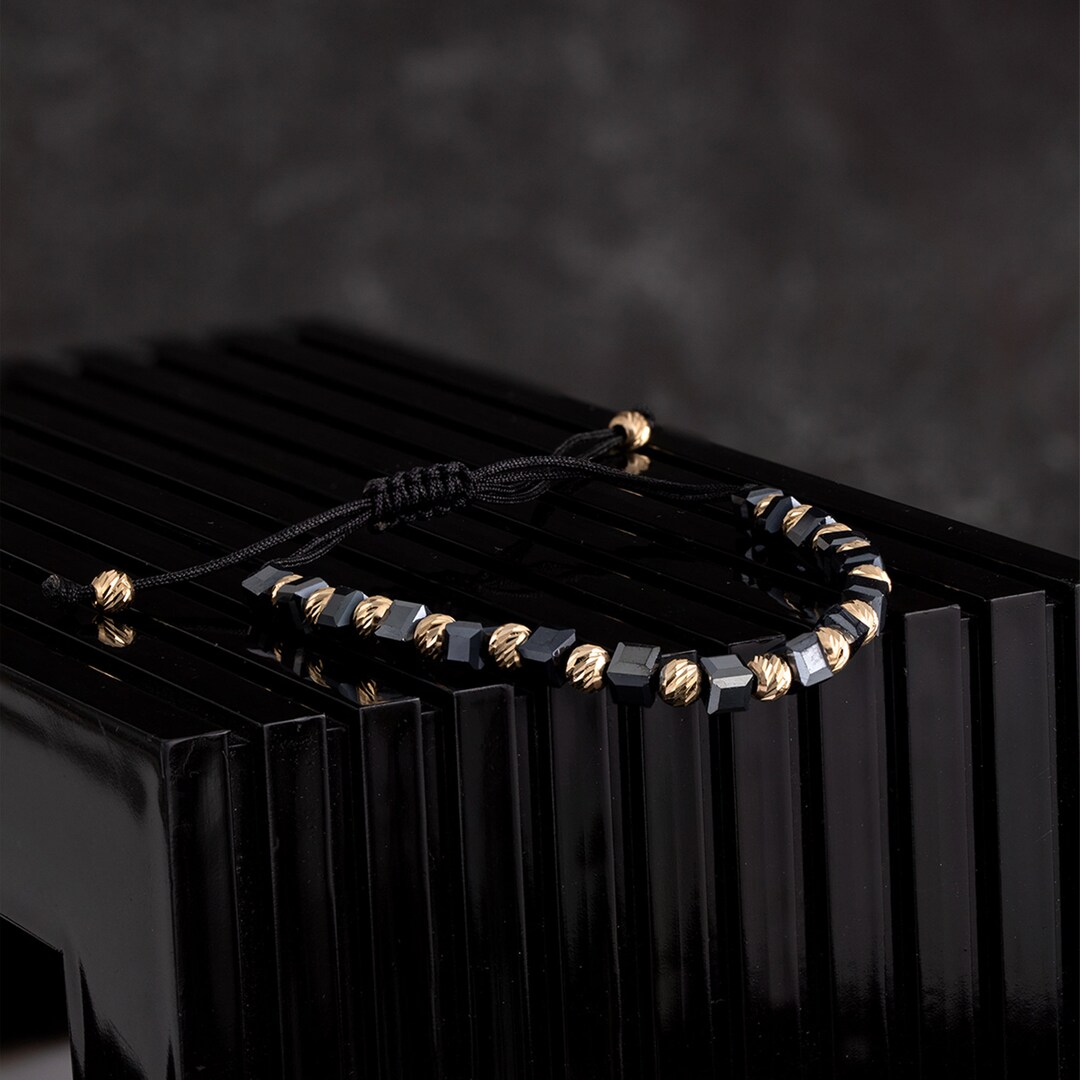 14K Gold Beaded Bracelet, Handmade Gift for Men, 14k Solid Gold