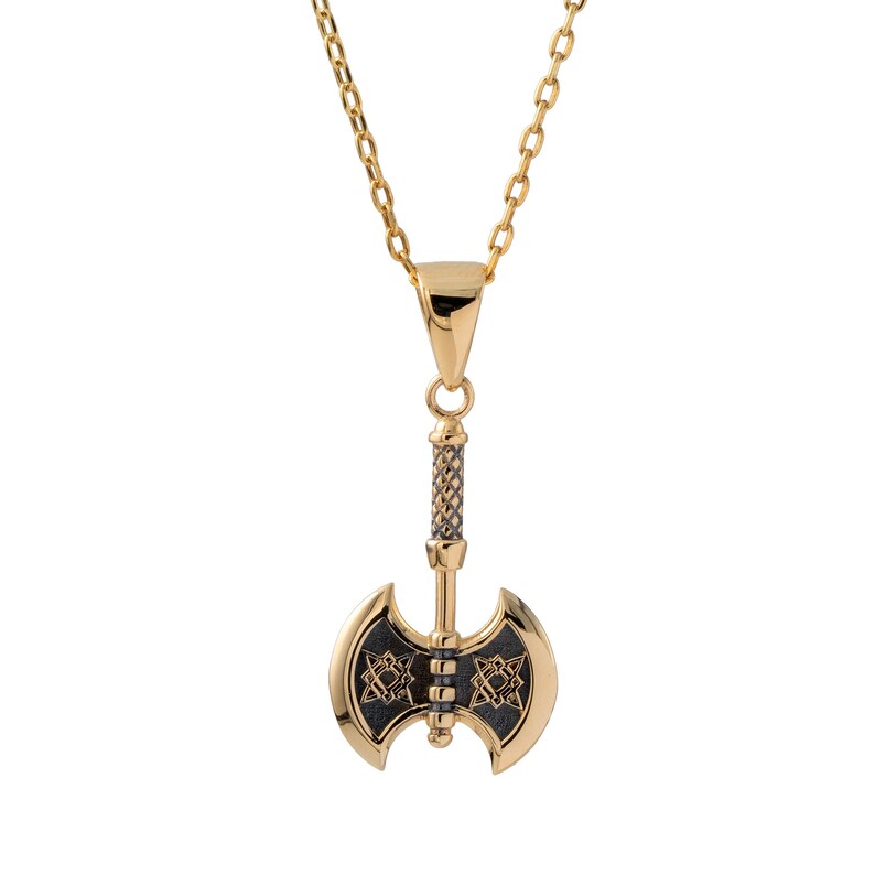 Men's 14k Real Gold Viking Axe Pendant, 14K Solid Gold Ancient War Axe ...