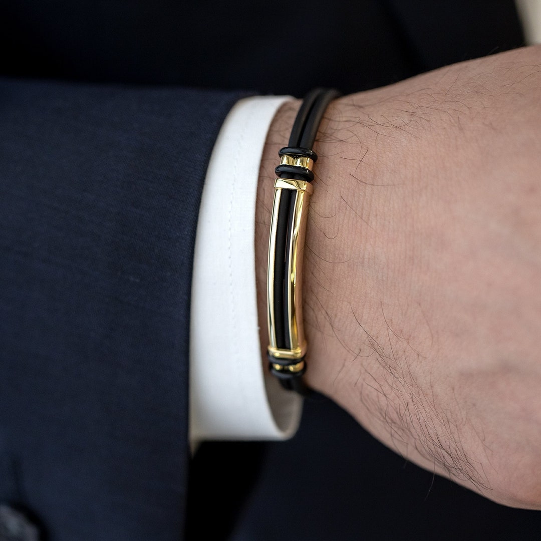 Men Black Kada Gold Men's Solid Gold Bracelet, 14K Real Gold Black