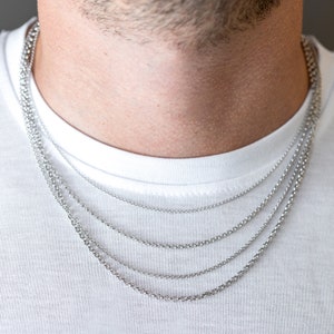 14K White Gold Rolo Cable Chain for Men, 1.5mm-3mm&18-26 inches, Men's Real Gold Chain Necklace, 14K White Gold Chain, Man Everyday Jewelry image 7