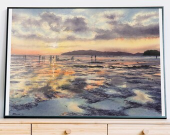 Tropical sunset/Orange and purple decor/Romantic painting/Sea and clouds/Thailand sunset/Indian ocean view/Nautical decor/Coastal home decor