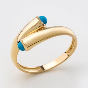 14k Real Gold Two Turquoise Spiral Ring, Adjustable Ring, Turquoise Stacking Ring, Wrap Ring, Gift For Her, Turquoise Engagement Ring