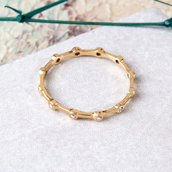 14k Solid Gold Bezel Diamond Stacking Ring, Minimalist Diamond Ring, Gift for Her, Bezel Set Ring, Engagament Ring for Women