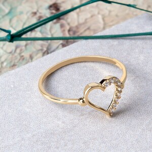14k Solid Gold Zircon Stone heart ring, Elegant Heart Ring, Minimalist Heart Ring, Christmas gift,Gift for Valentine