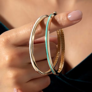 14k Solid Gold Bangle Bracelet , Colorful Enamel Stacking Bangle Brecelet , Minimalist Bangle for Women, 2023 Christmas Gift for Her