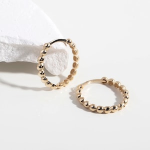 14k Solid Gold Beaded Huggies Earrings, Gold Minimalist Earrings, Small Plain Gold Huggie Earrings, Dainty Beaded Hoop Huggies, Gift for Her