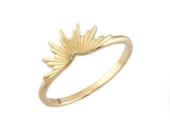 14k Solid Gold Sunburst Ring, Gold Sunbeam Ring, Sunshine Ring, Rising Sun Ring, Christmas Gifts, Minimalist Women Ring, Celestial Ring