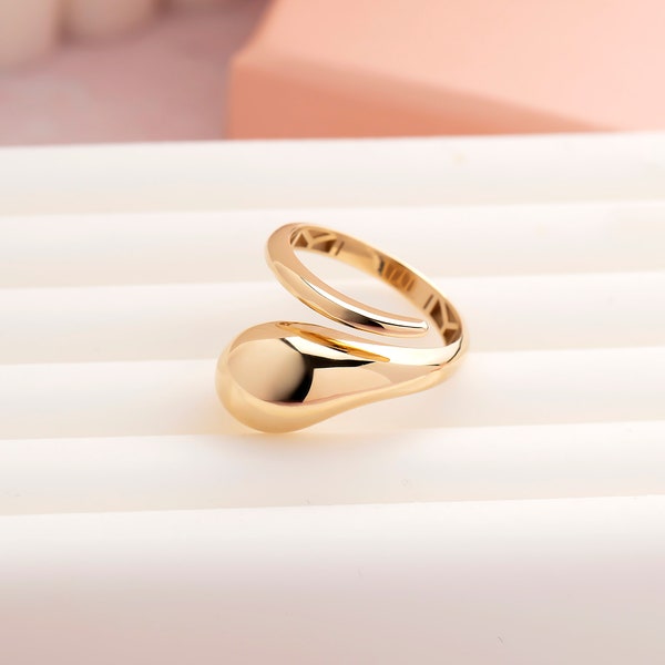 14k Solid Gold Drop Model Ring, Chunky Gold Ring, Gold Teardrop Ring, Stackable Rings for Women, Dome Ring Gold, Rings for Women,