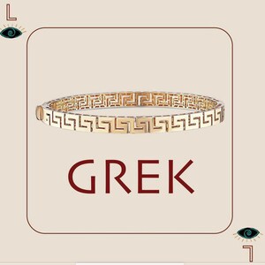 14k Solid Gold Greek Key Bangle, Greka Motif Bangle, Meander Bangle ...