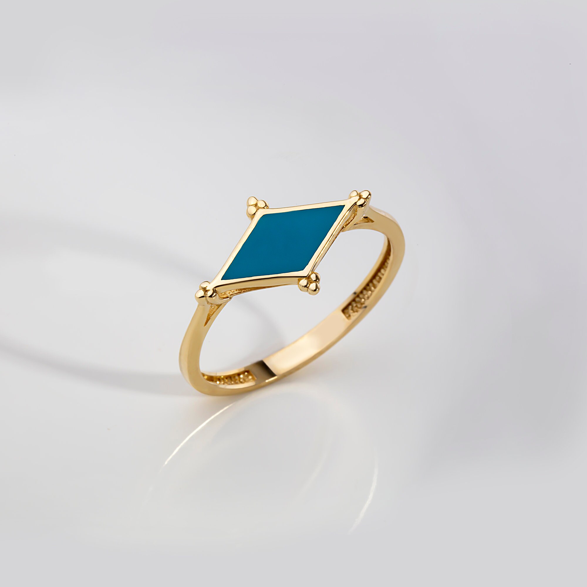 14k Solid Gold Blue Rhombus Ring, Dainty Geometric Shape Ring, Engagament Ring, Gift For Her, Aesthetic Ring, Minimalist Ring for Women