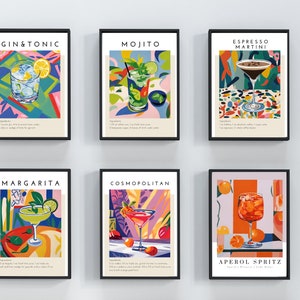Beliebte Cocktails, Cocktail-Rezept-Druck, klassische Cocktail-Wandkunst, minimalistische Alkoholdrucke, Retro-Wandkunst, Bardrucke, minimalistisch