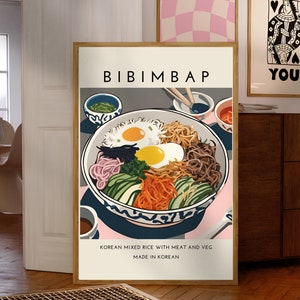 Retro Bibimbap Schüssel Kunstdruck - Modernes Küchendekor, Foodie Geschenk, vom Koch genehmigte Wandkunst, Retro Food Poster, Koch Druck, koreanisches Essen Poster
