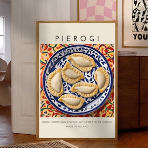 Pierogi Poster, Food Prints, Modern Kitchen Art, Food Prints for Kitchen, Retro Food Poster, Chef Print, Kitchen Wall Art, Food Illustration