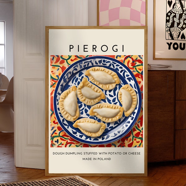 Pierogi Poster, Food Prints, Modern Kitchen Art, Food Prints for Kitchen, Retro Food Poster, Chef Print, Kitchen Wall Art, Food Illustration