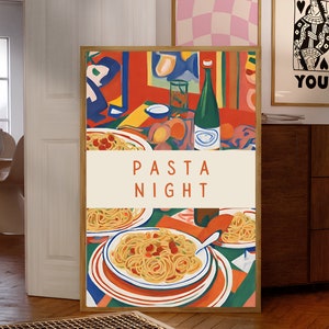 Pasta Night Art Print, Printable Art, Kitchen Art Print, Trendy Home Decor, Food Art, Kitchen Poster, Kitchen Wall Hanging, Kitchen Decor