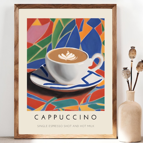 Coffee Guide Print, Coffee Wall Art, Coffee Print, Coffee Poster, Coffee Cup Print, Cappuccino Lover Gift, Cappuccino Illustration