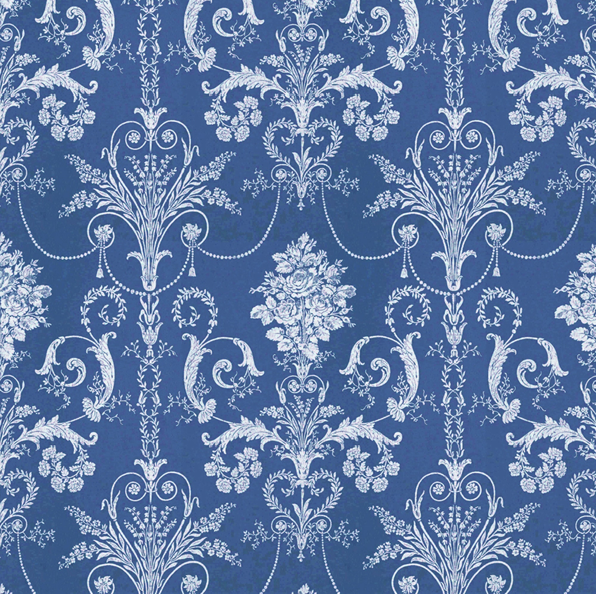 Printable Dolls House Wallpaper 1/12th Scale Dark Blue Damask D285 Digital Download UK & US