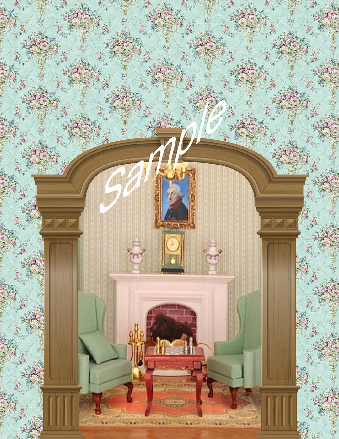 Printable Dolls House Wallpaper 1/12th Scale Vintage Blue Etsy