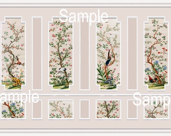 Printable Dolls House Wallpaper 1/12th scale Beige Chinoiserie Panels D416 Digital Download UK & US sizes Jpeg or PDF