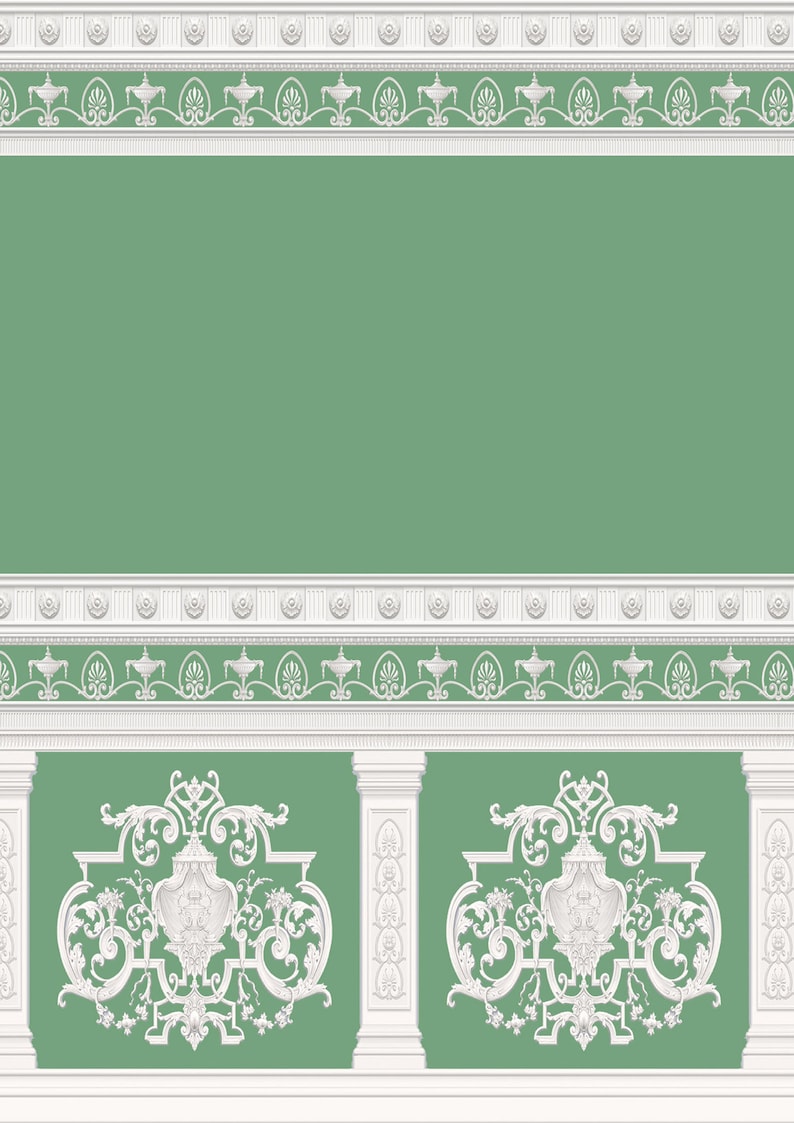 Printable Dolls House Wallpaper 1/12th Scale Green Panels D256 Digital Download UK & US Sizes