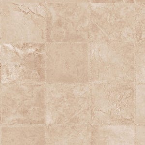 May include: A grid of square tiles featuring a light beige and tan colour palette. Each tile displays a natural stone texture with subtle variations in veining and surface finish, creating a cohesive pattern across the entire surface area.