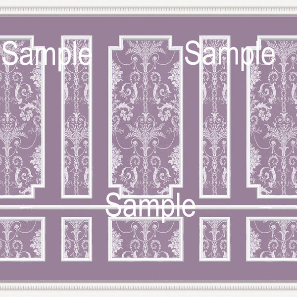 Printable Dolls House Wallpaper 1/12th scale Plum Damask Panels D278 Digital Download UK & US sizes Jpeg or PDF