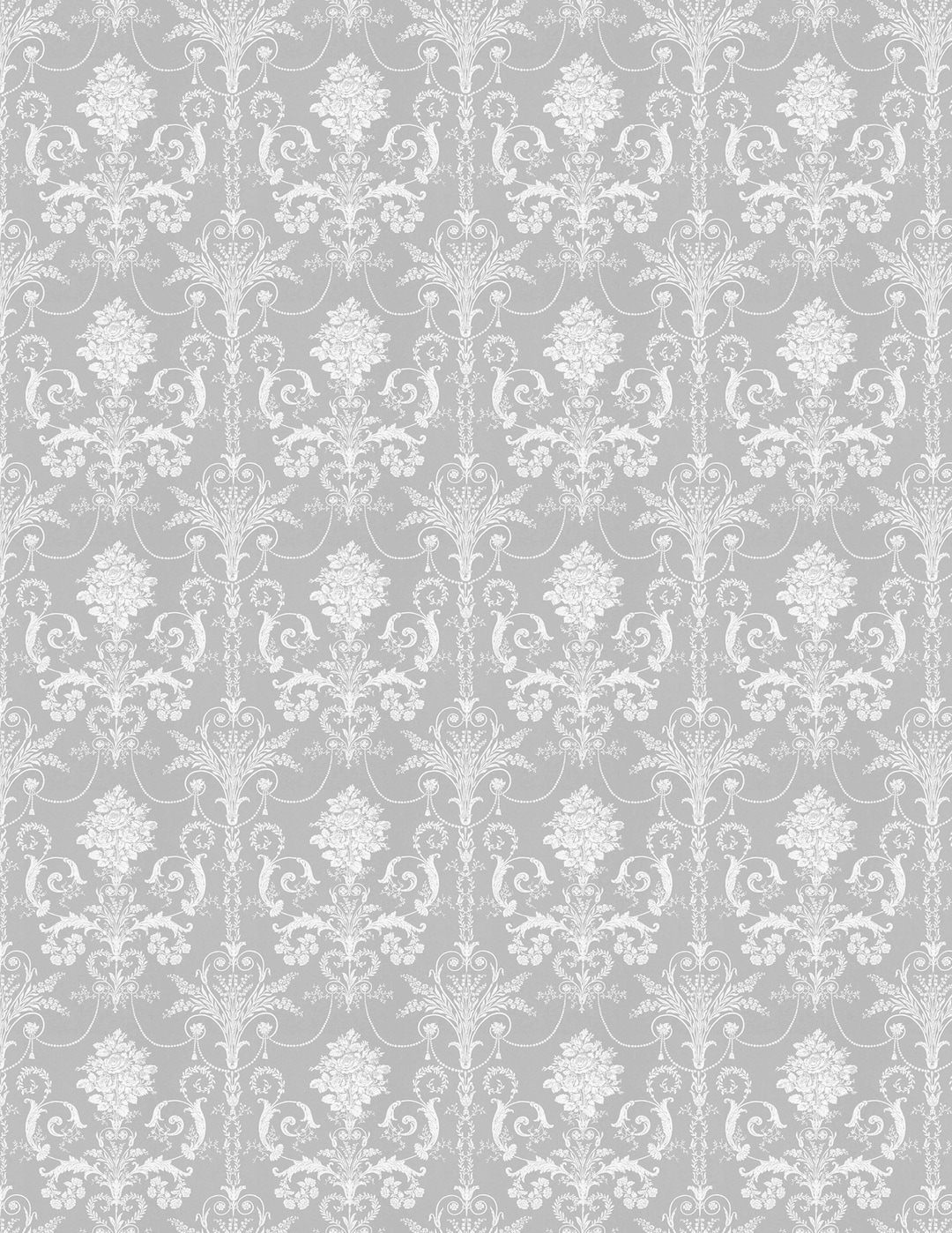 Printable Dolls House Wallpaper 1/12th Scale Grey Damask D354 Digital