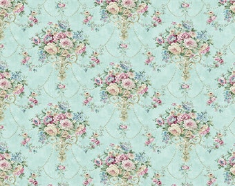 Printable Dolls House Wallpaper 1/12th scale Vintage Blue Floral D908 Digital Download UK & US sizes Jpeg or PDF