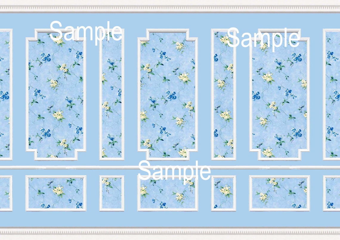 Printable Dolls House Wallpaper 1/12th Scale Blue Floral D140 Etsy