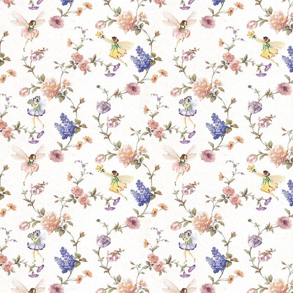 Printable Dolls House Wallpaper 1/12th scale Fairies Floral D53 Digital Download UK & US sizes Jpeg or PDF