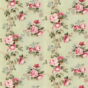 Printable Dolls House Wallpaper 1/12th scale Green Pink Roses D57 Digital Download UK & US sizes Jpeg or PDF